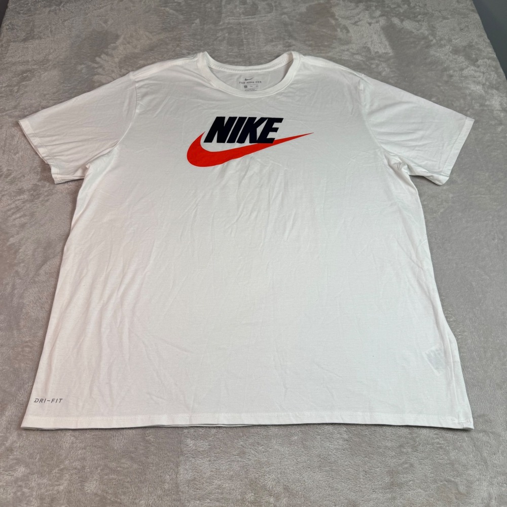Nike Mens Futura Logo Dri-FIT Athletic Cut Graphic T-Shirt White XXL